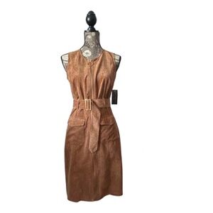 NWT Sharagano Women' 4 Brown Wet Sand Sleeveless Full Zip Midi Corduroy Dress